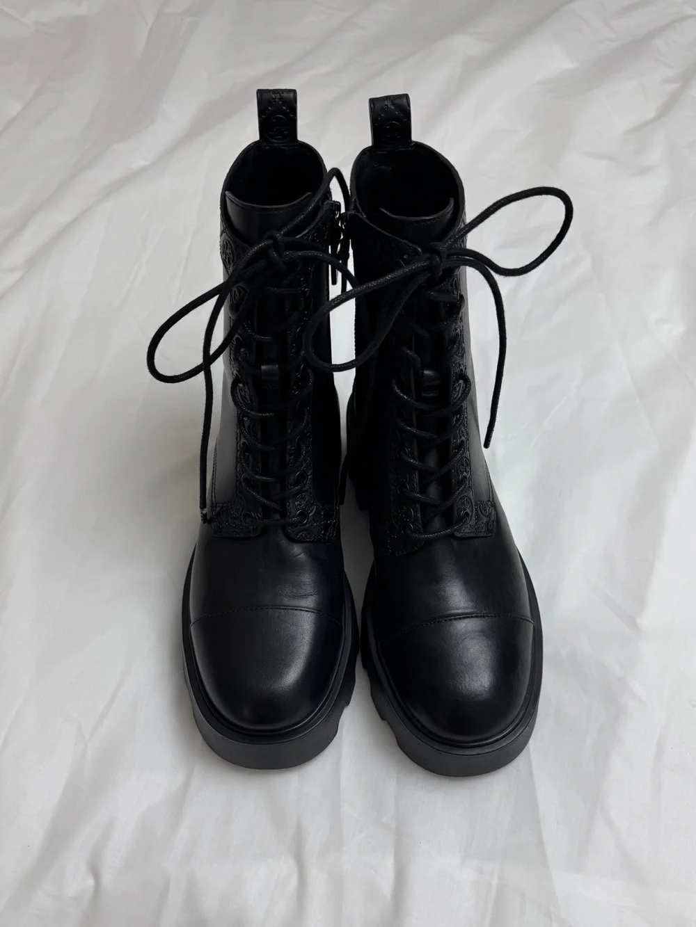 Tory Burch Chunky Black Lug Sole Combat Boots Leather Platform Ankle Boots US 10